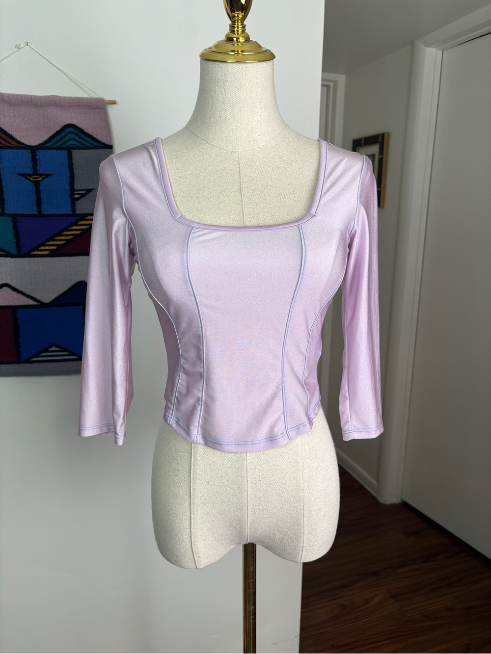 Hot Lava Shiny Pink Square-Neck Top with Corset Details
